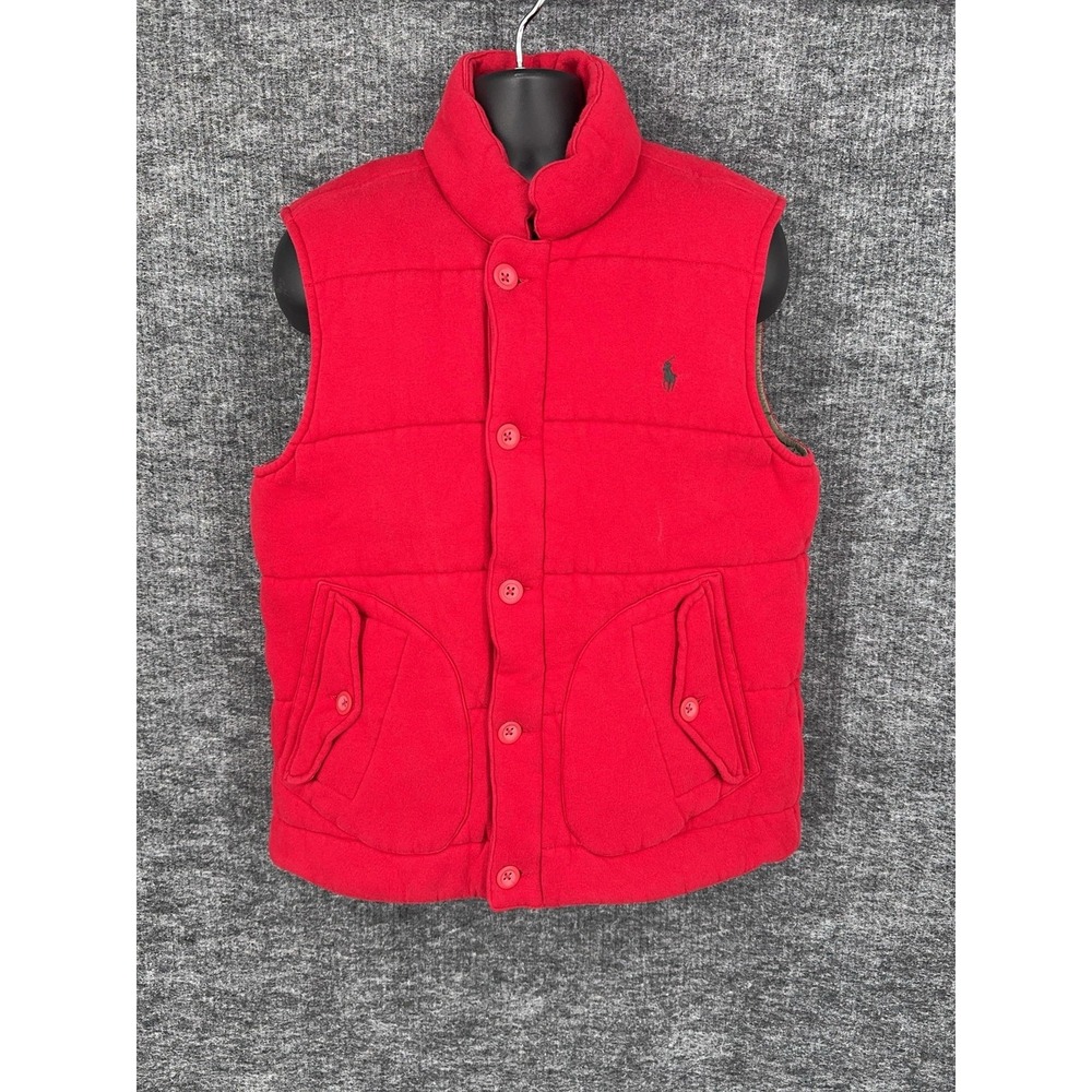Vintage Polo Ralph Lauren Vest Mens L Red Quilted Puffer Full Zip Button Front